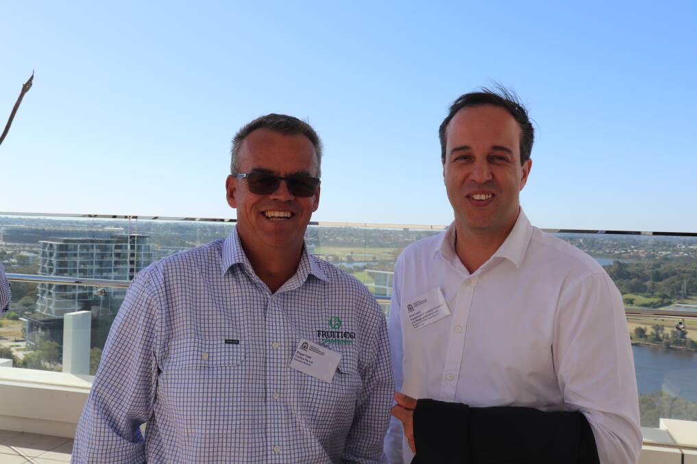 Fruitico Pty Ltd executive director Roger Fahl (left), with DPIRD managing director capability and performance Alex Lyon.
