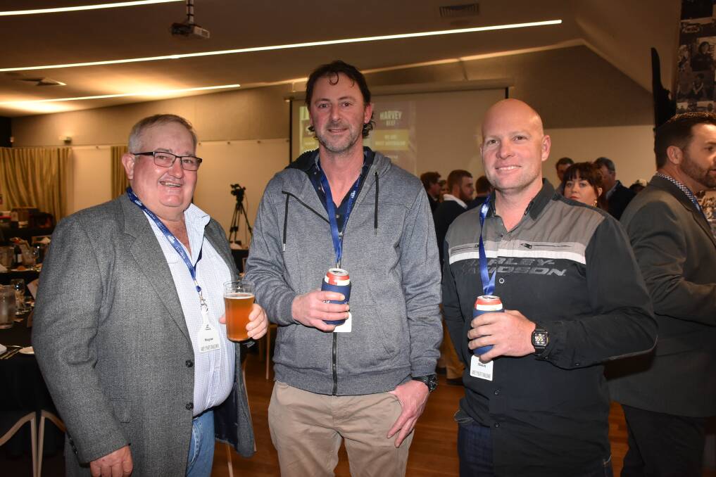 Harvey Beef Gate 2 Plate Challenge committee member Wayne Mitchell (left), with sponsors Brad Grant and Shaun Dayman, Plantagenet Construction Group, Mt Barker.