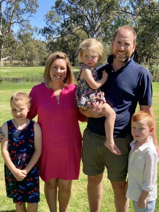 Mr McKeon with his wife, Georgie and their kids Matilda, 8, Lachlan, 6 and holding Alice, 2.