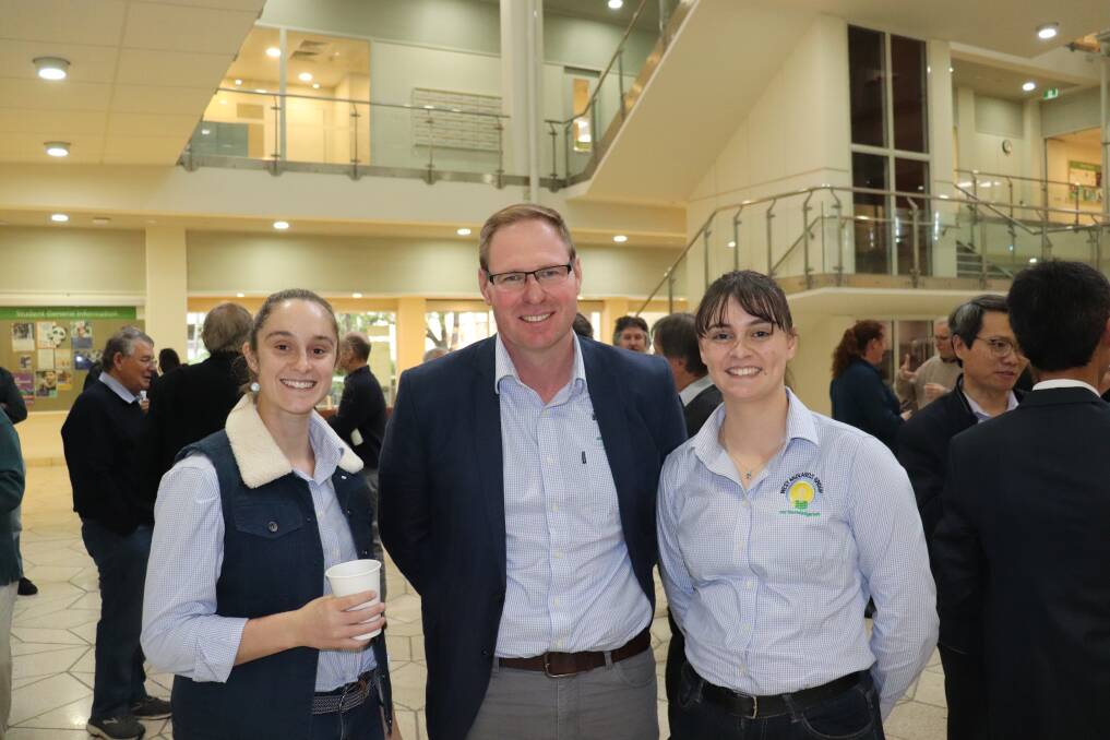 West Midlands Group representatives, beef industry development officer Erin OBrien (left), executive officer Nathan Craig and mixed farmings systems project officer Melanie Dixon chatted at The University of Western Australias postrgraduate research presentation last week.