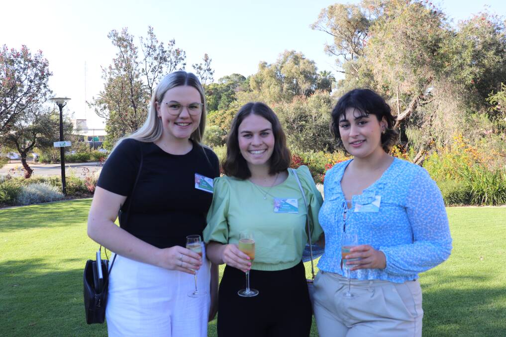 Curtin University agribusiness student Erin Schilling (left), Renfrew Grazing secondary manager Gemma O'Halloran and Curtin University agribusiness student Chaiyya Cooper.