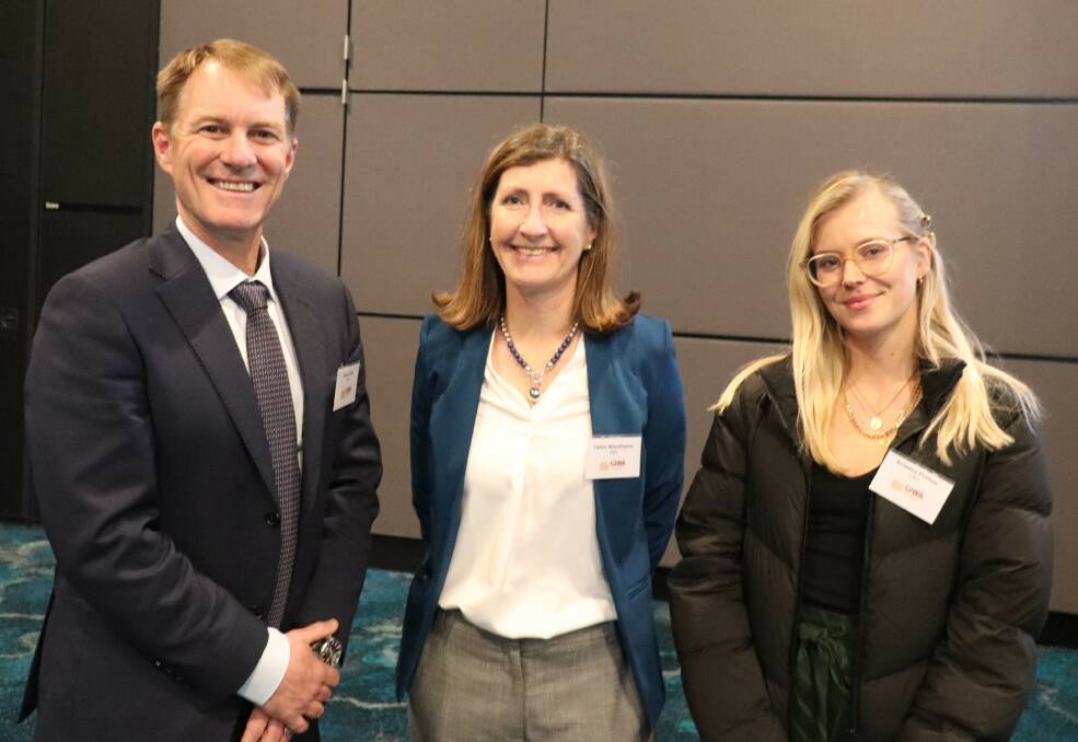 CBH Group general manager marketing and trading Jason Craig (left), with member director Helen Woodhams, Kojonup and senior analyst Kristina Primus.