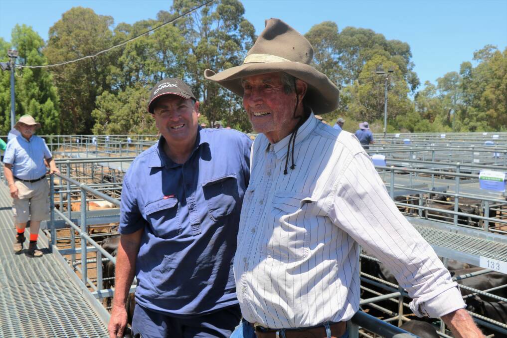 Murray Bell (left), Capel, was an interested spectator at the sale and caught up with John Wells, Capel, before the action started.