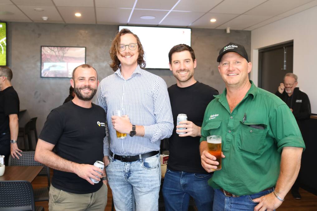 Members of the Openn Negotiation team, partnerships manager Aaron White (left), campaign strategist Jaydon Braun and regional manager Jason Norrish, acknowledged Nutrien Harcourts Northampton agent Chad Smiths successful use of their digital auction platform throughout the year.