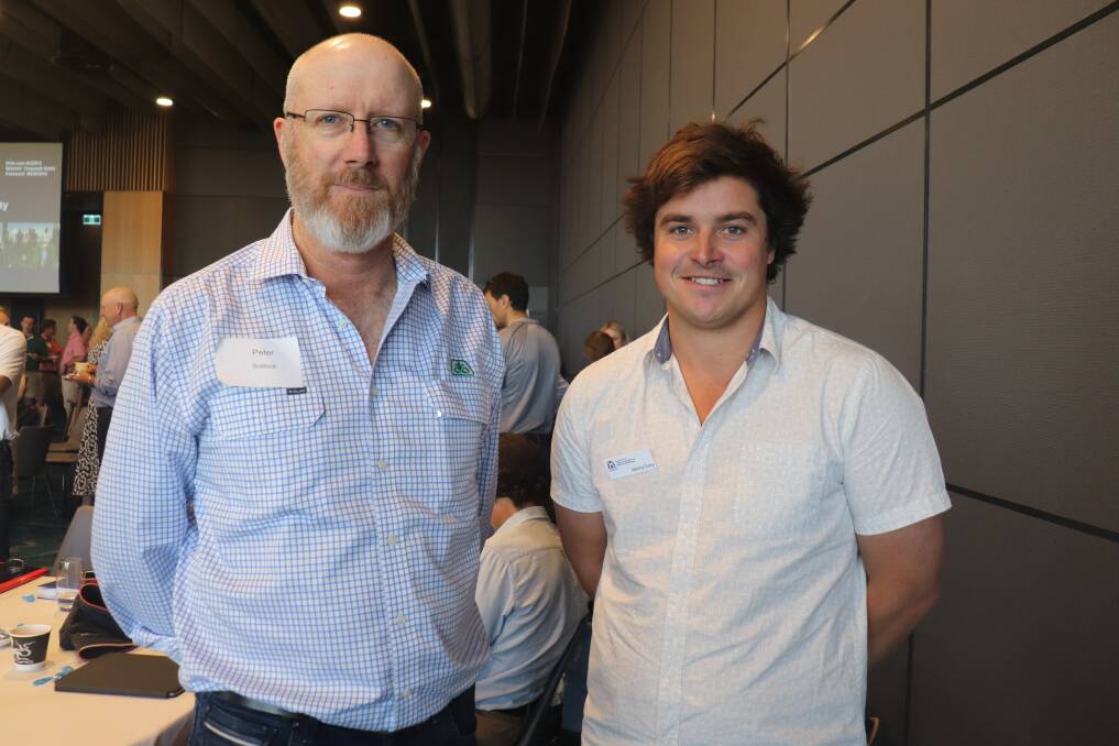 Pioneer Seeds territory sales manager Peter Bostock (left) and DPIRD research scientist Jeremy Curry.