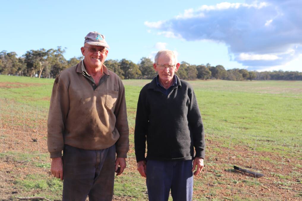 Ray (left) and David Harrington on their farm south of Darkan recently. Both are in their 70s and said it was time for the younger generation to take up the challenge to solve the problems they faced just as they had done since 1961 when the family moved from Miling to Darkan.