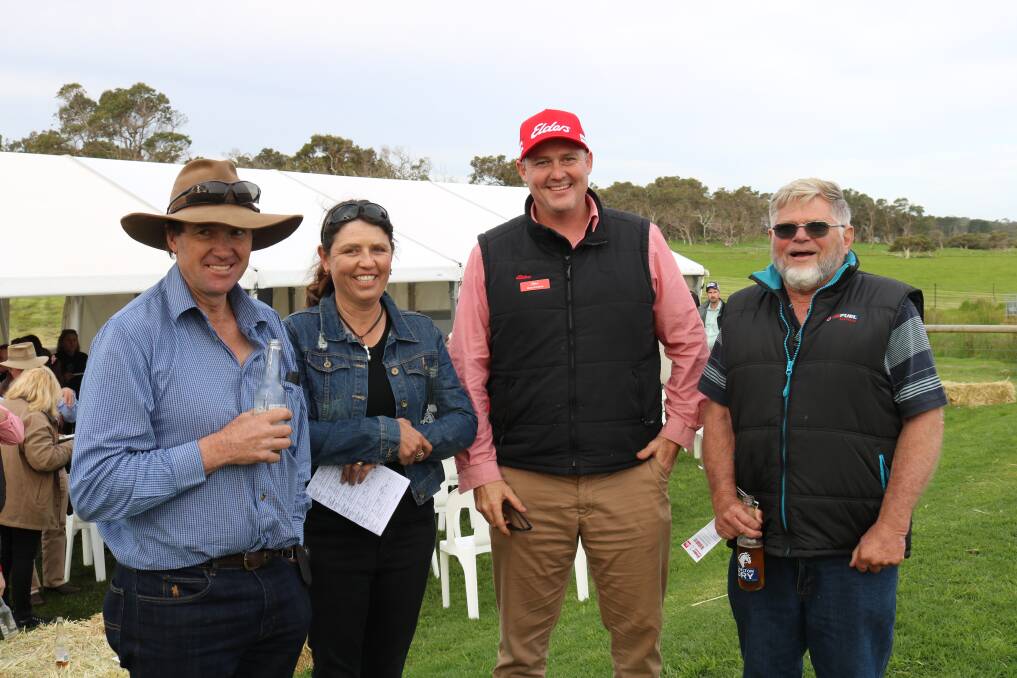 Matt (left) and Chrissie French, Nimmitabel, New South Wales, told Elders area manager south Matt Ericsson and Eneabba-based SheepMaster breeder Ian Elliott about conditions at home, having just had 475mm rainfall in 2.5 days.