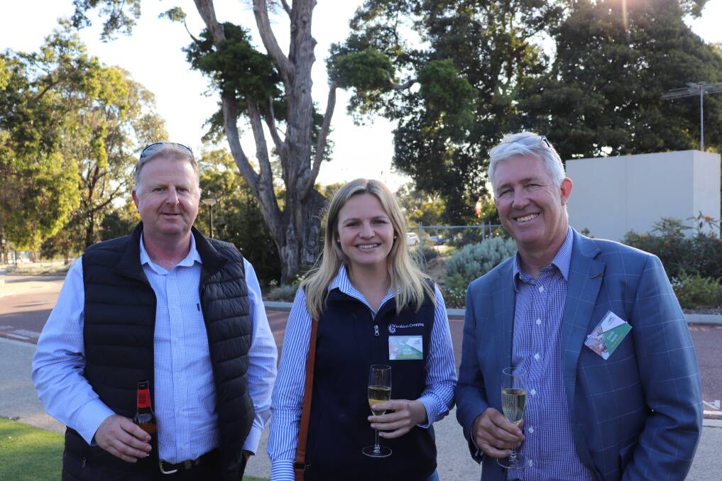 Daybreak Cropping operations manager west Troy Bungey (left), Warakirri Asset Management precision agriculture manager Laura Bennett and Euroz Hartleys board member David Smith.
