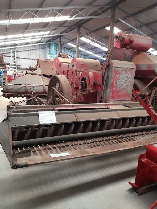 A Sunshine harvester in fairly good condition on display among the agricultural machinery at the Mt Barker Police Station & Folk Museum.