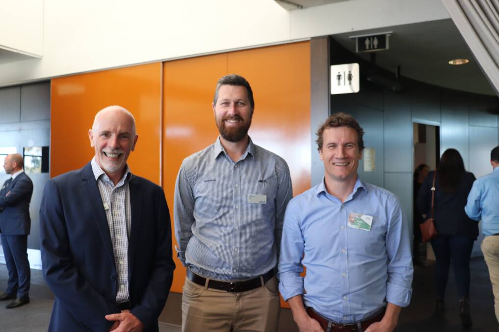 Planfarm consultant Cameron Weekes (left), ANZ relationship manager Adrian Vis and ANZ State agribusiness manager Sabin Ivey.