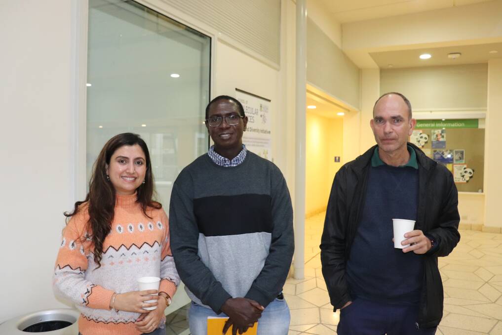 UWA School of Agriculture and Environment PhD candidate Pratikshya Kandel (left), senior lecturer Amin Mugera and research assistant John Quealy.