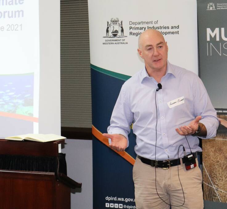 WA AgriFinance Alliance and Rural Business Development Corporation chairman Andrew Clark presenting at the State government's $15 million Climate Resilience Fund Forum at the Muresk Institute earlier this month.