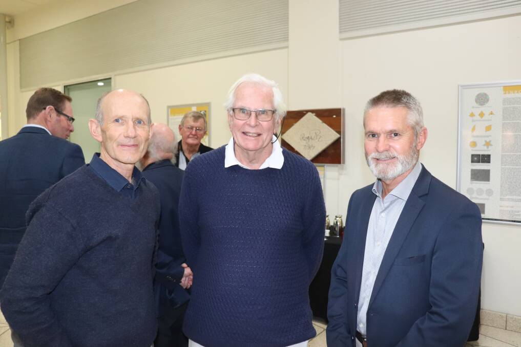 UWA School of Agriculture and Environment doctor Ken Flower (left), Institute of Agriculture adjunct professor John Hamblin and part-time farmer Ian Blayney.