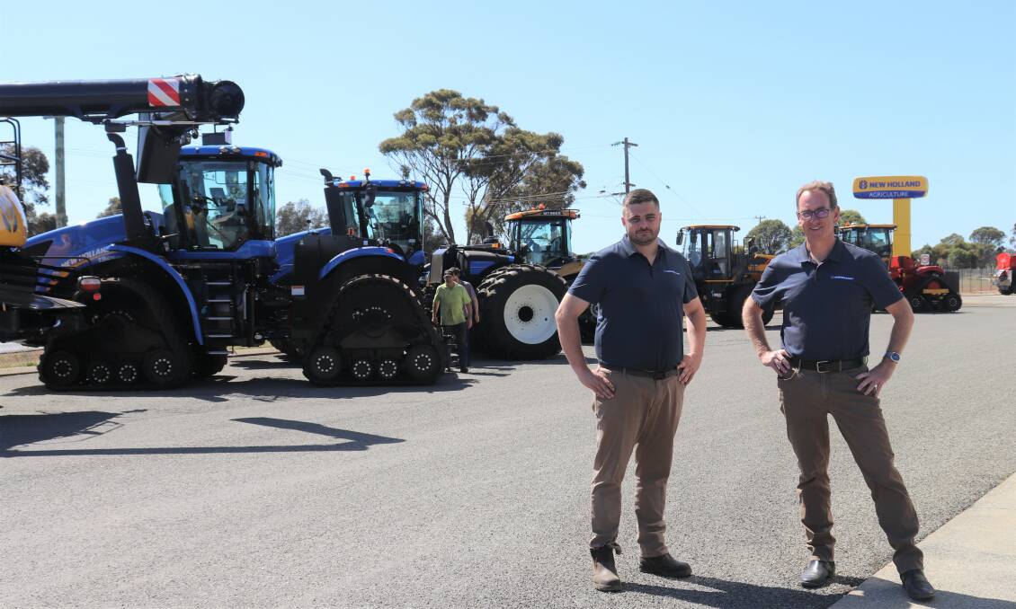McIntosh & Son southern group parts manager Ashton Nehme (left) and dealer principal Devon Gilmour on the forecourt at the Katanning dealership.