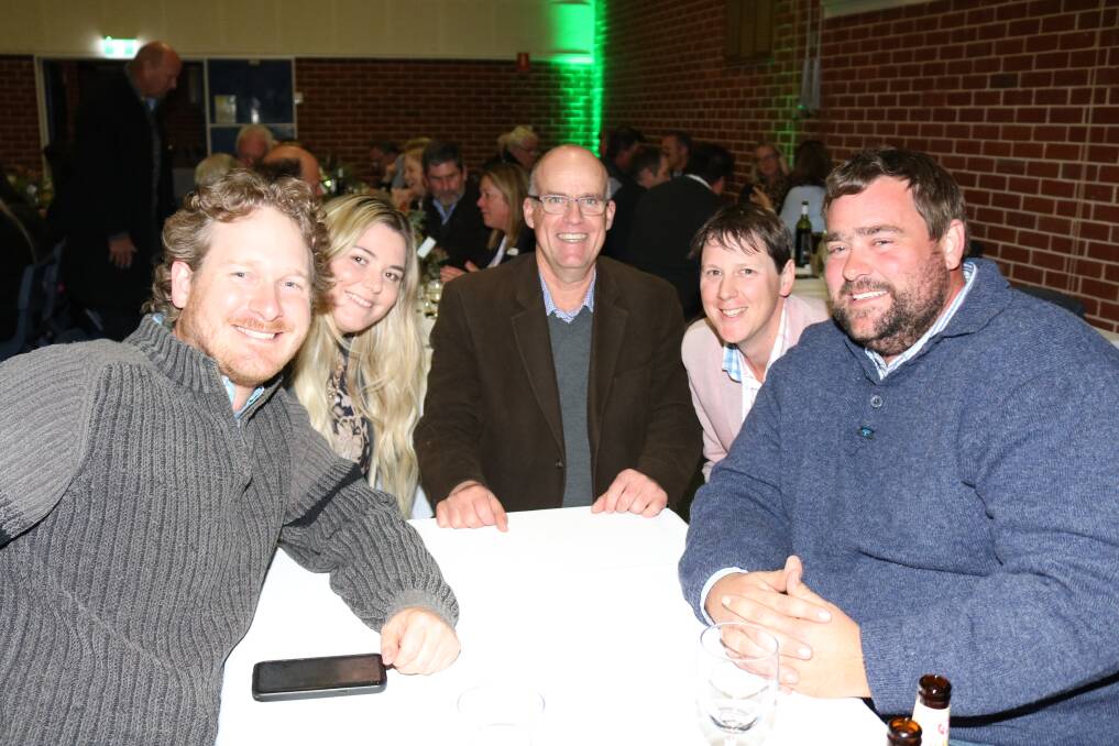 CBH Group chairman Simon Stead (centre), Cascade, stopped by this table of conference attendees in Jamie Spence (left), Borden, Lucy Morris, Capel, Josh Fuchsbichler, Bruce Rock and Henry Gratte, Mollerin.