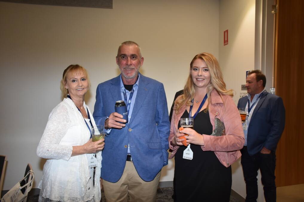 Catching up during the evening were Dawn Moore (left) and husband Greg, who is manager of the Mount Barker Regional Saleyards, which sponsors the challenge and Natalie Mead, Narrikup
