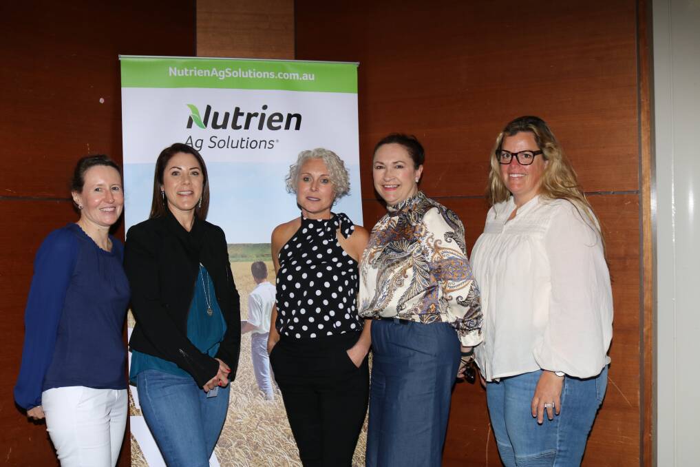 Nutrien Ag Solutions staff who played a big hand in organising the day's proceedings were team assistant west, Sue Morris (left), agency alignment manager Holly Netto, Andrea Lawson, fertiliser administration, HR manager region west, Sandee Llewellyn and safety, health and environment manager region west, Megan Godwin.