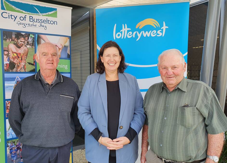 Labors South West MP Jackie Jarvis, with Vasse and Districts Community Centre Committee vice-president Dennis Scott (left) and president Neil MacDonald at a Lotterywest grant presentation.