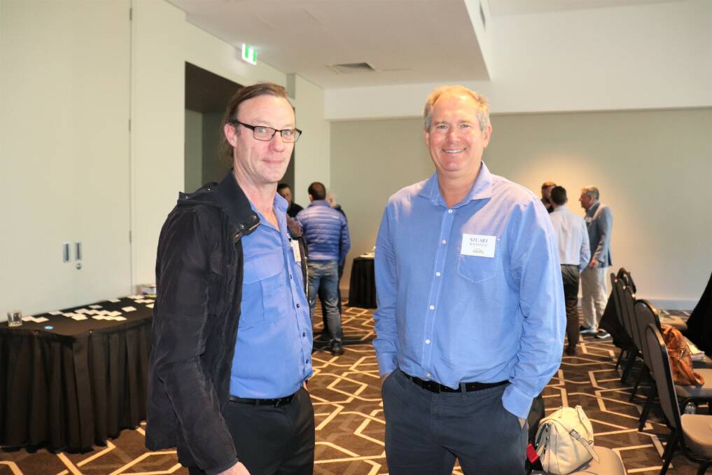 Sean Taylor (left), lecturer at Central Regional TAFE and one of the organisers behind the Certificate III in Agricultural Mechanical Technology being delivered at the Moora campus in collaboration with the AFGRI Apprentice Academy, with Boekeman Machinery dealer principal Stuart Boekeman.