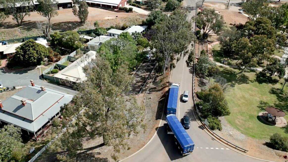 The temporary route through Toodyays residential streets includes five right-hand bends which large trucks have to move onto the other side of the road, into oncoming traffic, to negotiate.