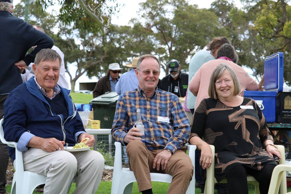 Doug Cross (left), Swanbourne, lunched with Peter and Wendy Johnston, Mandurah.