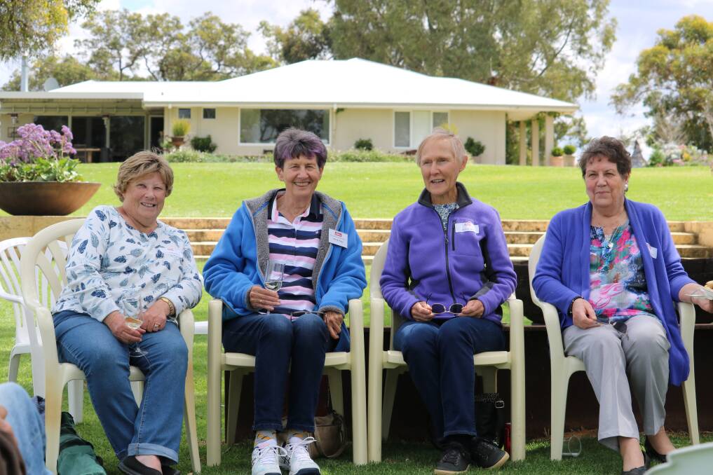 Adding a dash of colour to match the gardens were Heather Hatch (left), Lancelin, Gloria Virgo, Scarborough, Pat Peake, Atwell and Bev Downing, Forrestfield.