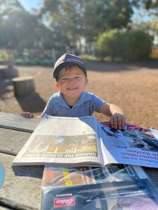Hux is an avid Farm Weekly reader and he loves turning the pages to check out the tractors, noticing all the different colours and shapes.