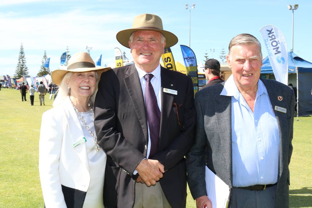 With the chairman of Agricultural Shows Australia (ASA) and former president of the Royal Agricultural Society of WA, Dr Rob Wilson (centre), who officially opened the 69th LiveLighter Esperance Agricultural Show were his wife Lola and Esperance & Districts Agricultural Society president Graham Cooper.