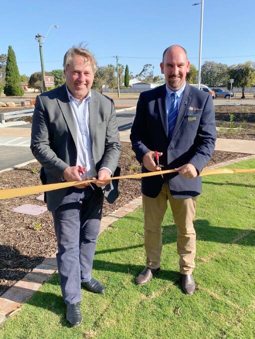 Federal Member for OConnor Rick Wilson (left), at the newly-redeveloped Pioneer Park with Shire of Merredin president Mark McKenzie