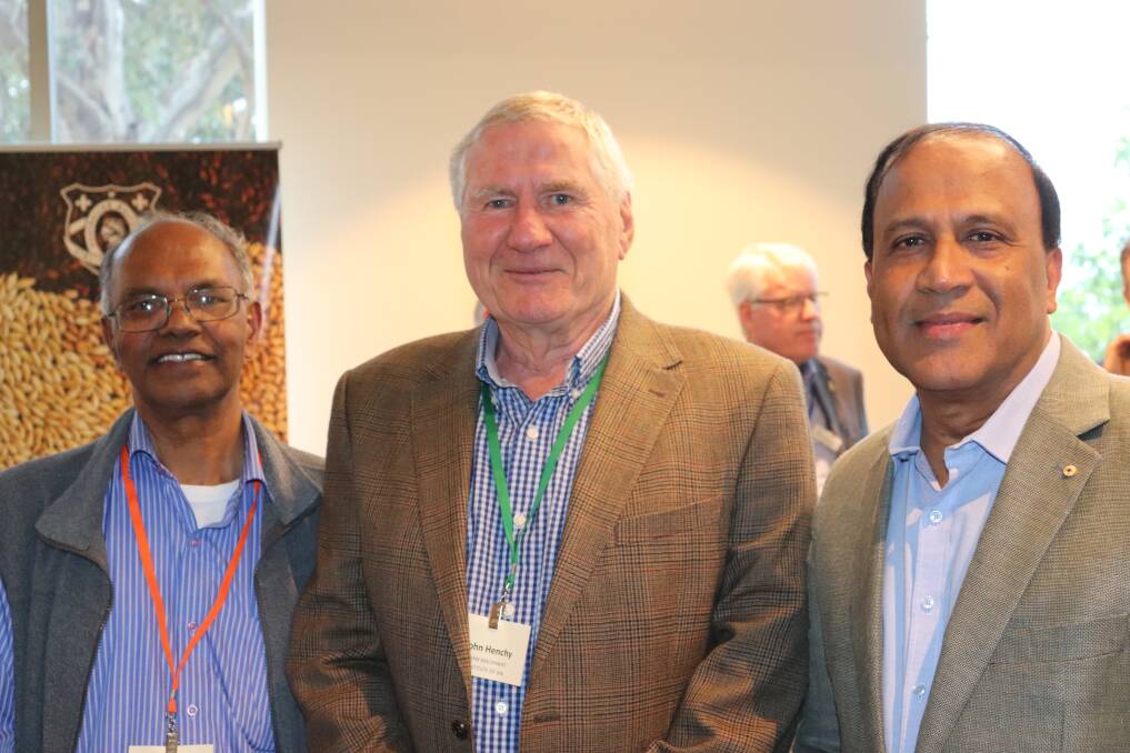 UWA Institute of Agriculture professor Nanthi Bolan (left), Farm Machinery & Industry Association of WA executive officer John Henchy and UWA Institute of Agriculture professor Kadambot Siddique.