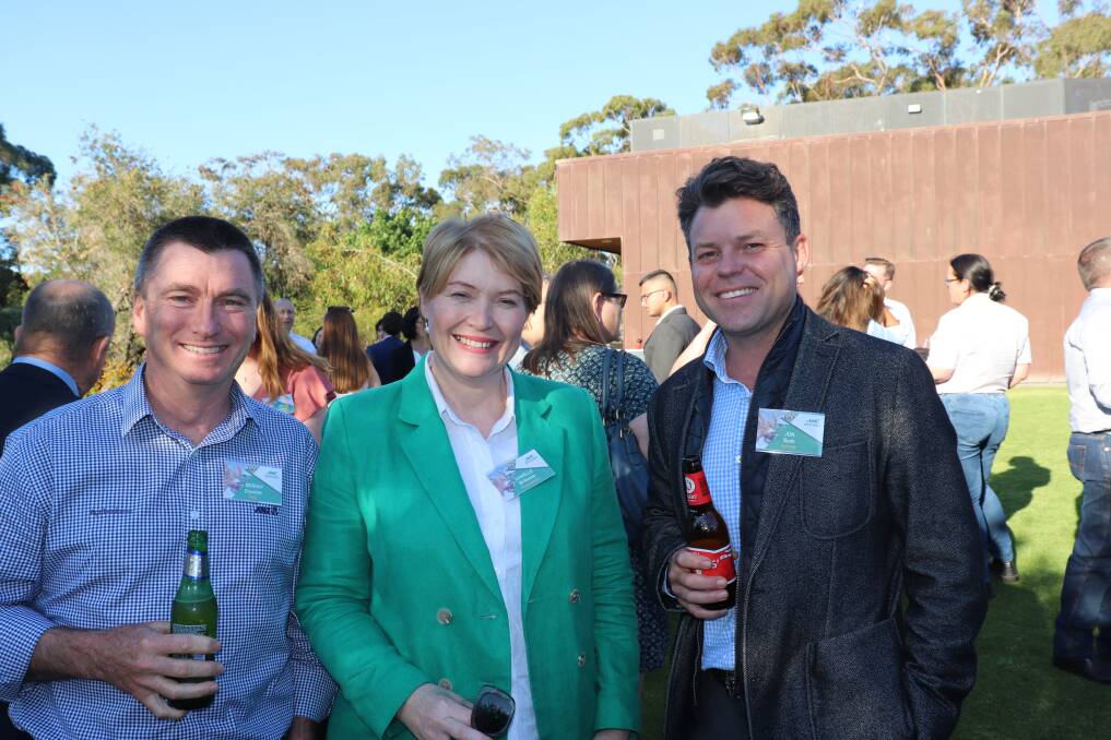 ANZ agribusiness manager Murray Drysdale (left), Processworx founder Danielle McNamee and Byfields business development manager Jon Bush.