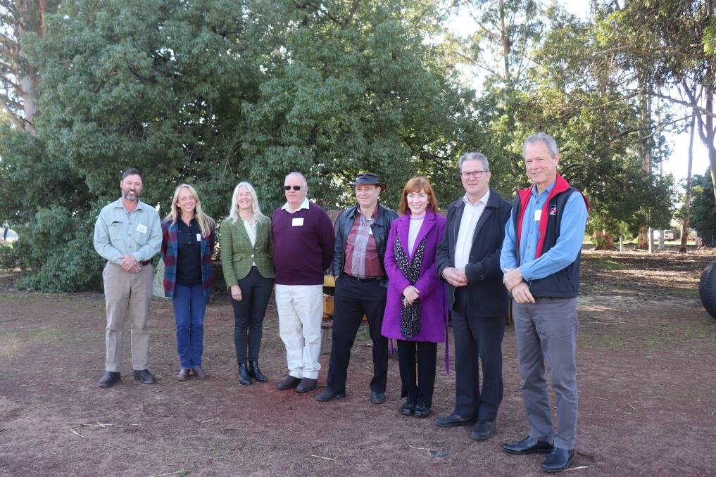 Rylington Park farm managers Marc (left) and Erlanda Deas, Edith Cowan University (ECU) research theme leader professor Kerry Brown, two of Rylington Park donor Eric Farleigh's grandsons, brothers David and Brian Farleigh, ECU deputy vice chancellor Cobie Rudd, Shire of Boyup Brook chief executive officer Dale Putland and shire president Richard Walker at last week's launch of a 20-year memorandum of understanding giving ECU researchers and students access to the shire-owned farm.