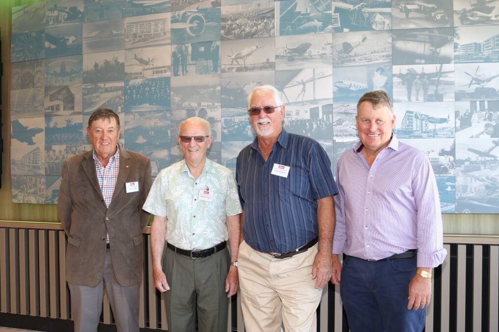 Doug Cross (left), Swanbourne, Neville Kinnane, Winthrop, Terry Gilchrist, Mandurah and EPEA guest Ian White at the entrance to the RAAFA Club, Bull Creek function centre.