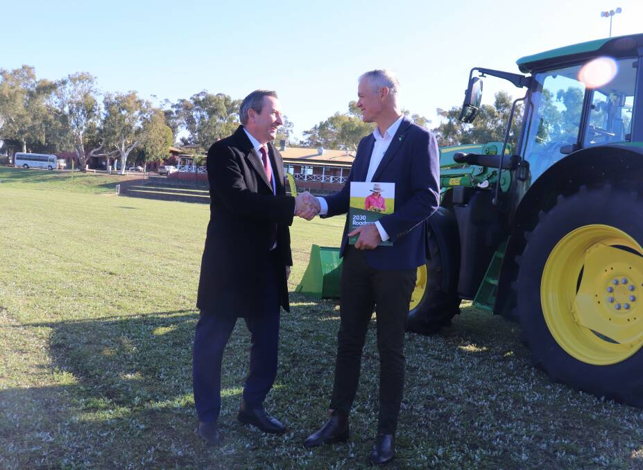 WA Premier Mark McGowan with National Farmers' Federation chief executive Tony Mahar in Northam last week.