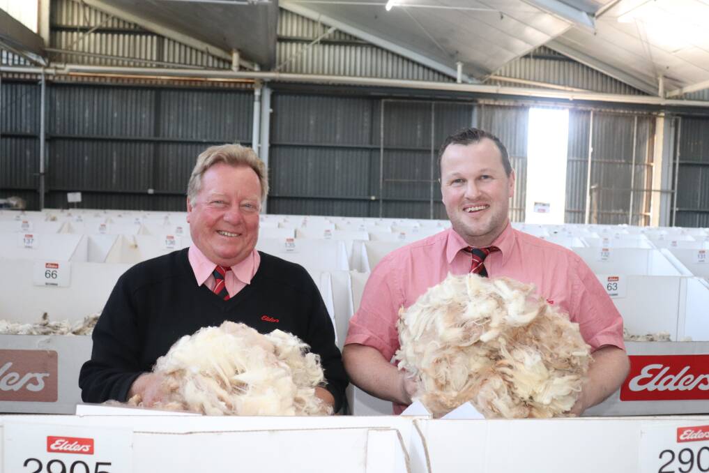 Elders Wool's wool sales manager north Tim Burgess (left), with visiting Elders Melbourne wool auctioneer Matt Tattersall on the show floor recently at the Western Wool Centre