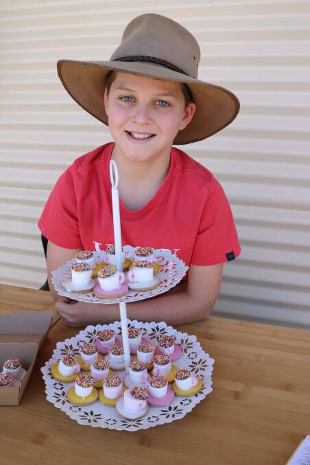 Monty Young, 11, Wyening Mission Farm, Calingiri, made 150 confectionary teacups for his stand.
