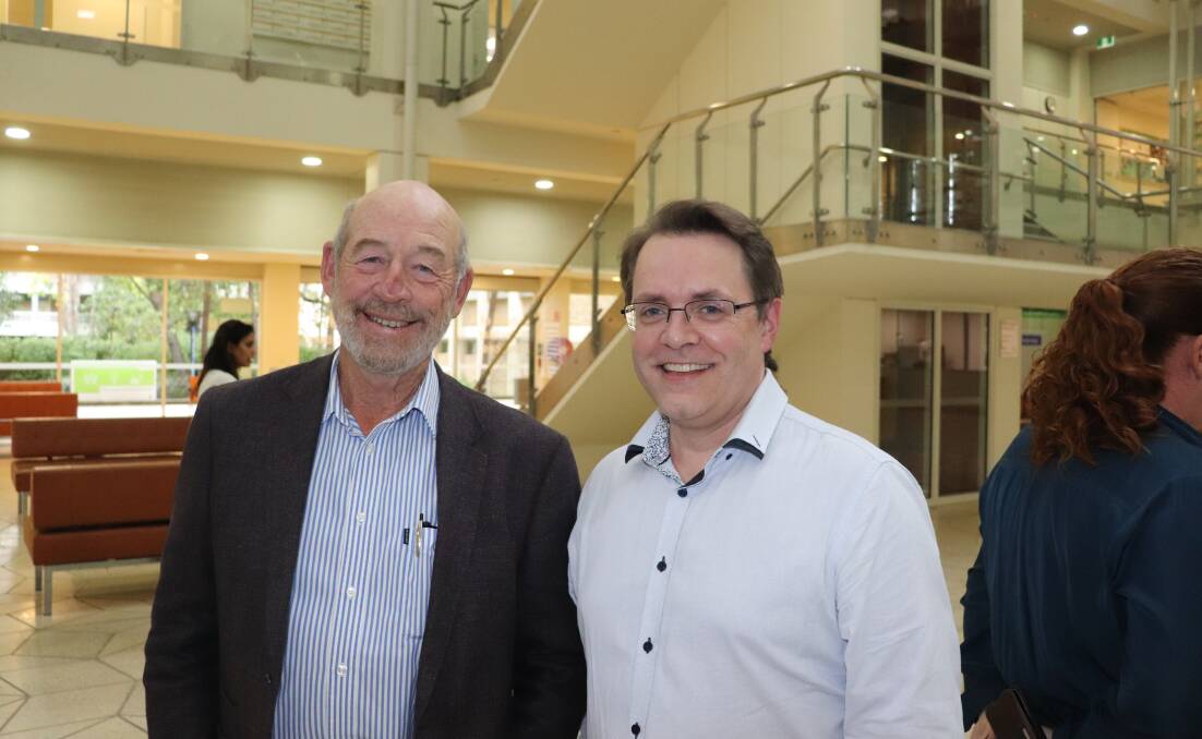 UWA Institute of Agriculture industry advisory board chairman Terry Enright (left) and UWA professor of molecular sciences Harvey Millar.