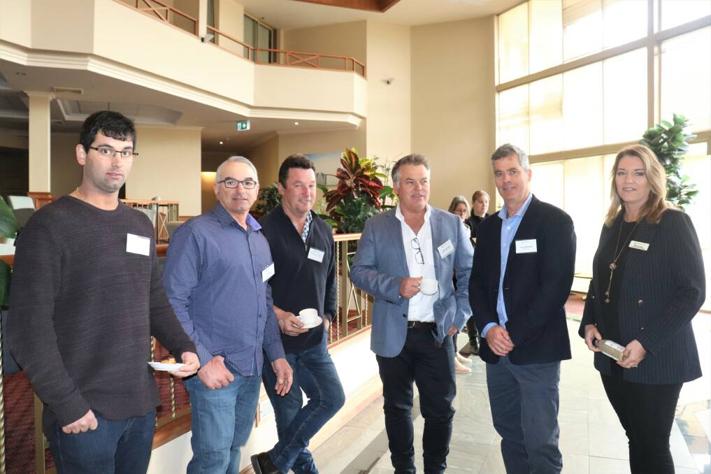 Dairy farmers Luke (left) and Paul Ieraci, Brunswick, Rodney Pitter, Waroona and Michael Partridge, Brunswick, with WAFarmers chief executive officer Trevor Whittington and corporate operations manager Melanie Tolich.