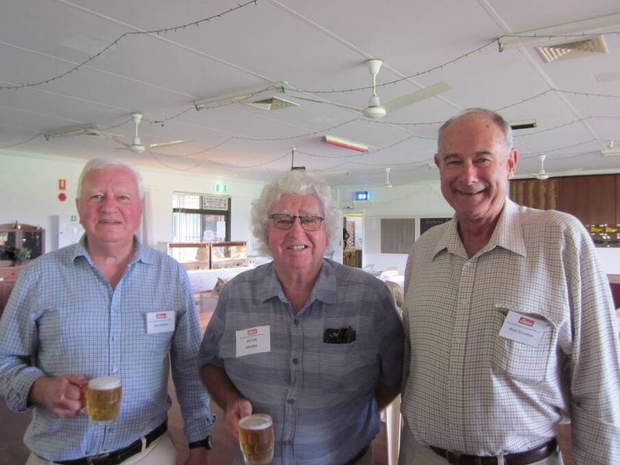 Former wool specialists Ken Walker (left) and Peter Onions with Rod Scrutton.