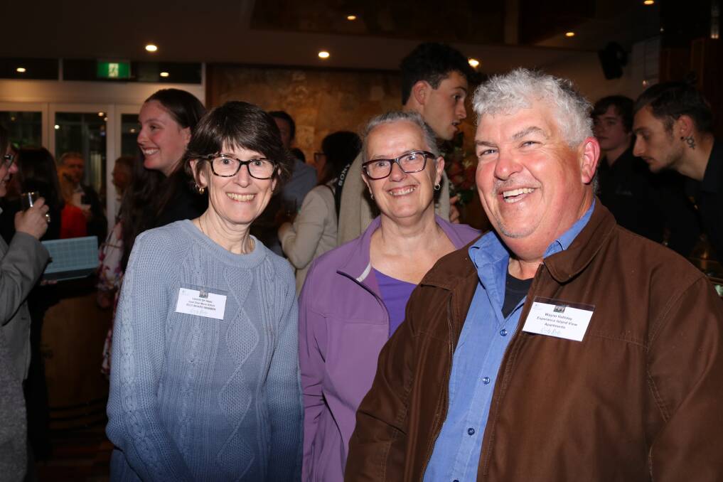 Finding plenty to smile about were Esperance CCI board members Leonie De Haas (left), Just One More Stitch and Morag Wynne, Hospitality Inn, with Wayne Halliday, Esperance Island View Apartments.