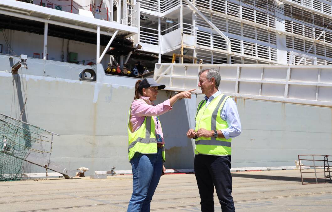 The Livestock Collective director Holly Ludeman with The Nationals WA deputy leader and member for Roe, Peter Rundle, at Fremantle Port.