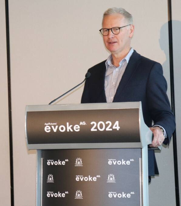  Mr Harvey speaking at the evokeAG 2024 launch in Perth earlier this month. Mr Harvey said he always wanted to be a farmer growing up and knew he would have a career in the agricultural industry.