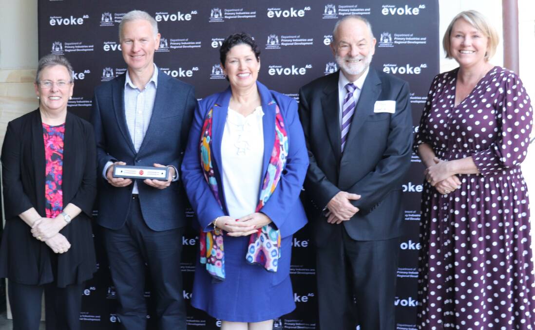 Department of Primary Industries and Regional Development (DPIRD) director general Heather Brayford, AgriFutures Australia managing director John Harvey, Agriculture and Food Minister Jackie Jarvis, AgriFutures Australia non-executive director Dr William Ryan and Jobs, Tourism, Science and Innovation (JTSI) director general Rebecca Brown at the evokeAG 2024 official launch in Perth.
