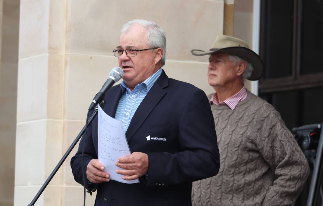 WAFarmers president John Hassell (left) with Pastoralists and Graziers Association of WA president Tony Seabrook outside of WA's Parliament House. Mr Hassell has been appointed as the National Farmers' Federation vice president.