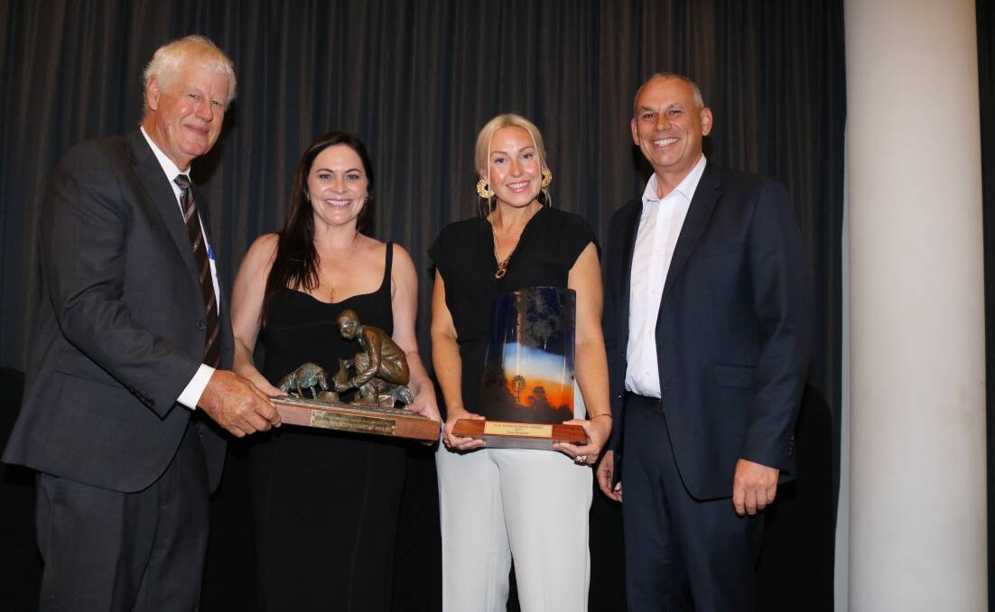 Accepting the 2023 PGA Rural Achievement Award on behalf of Gina Rinehart, presented by PGA president Tony Seabrook (left), York, were Marguerite Olivier, Hancock Agriculture promotions, Ms Rineharts cousin, Di Hancock, Perth and Hancock Agriculture CEO Adam Giles.