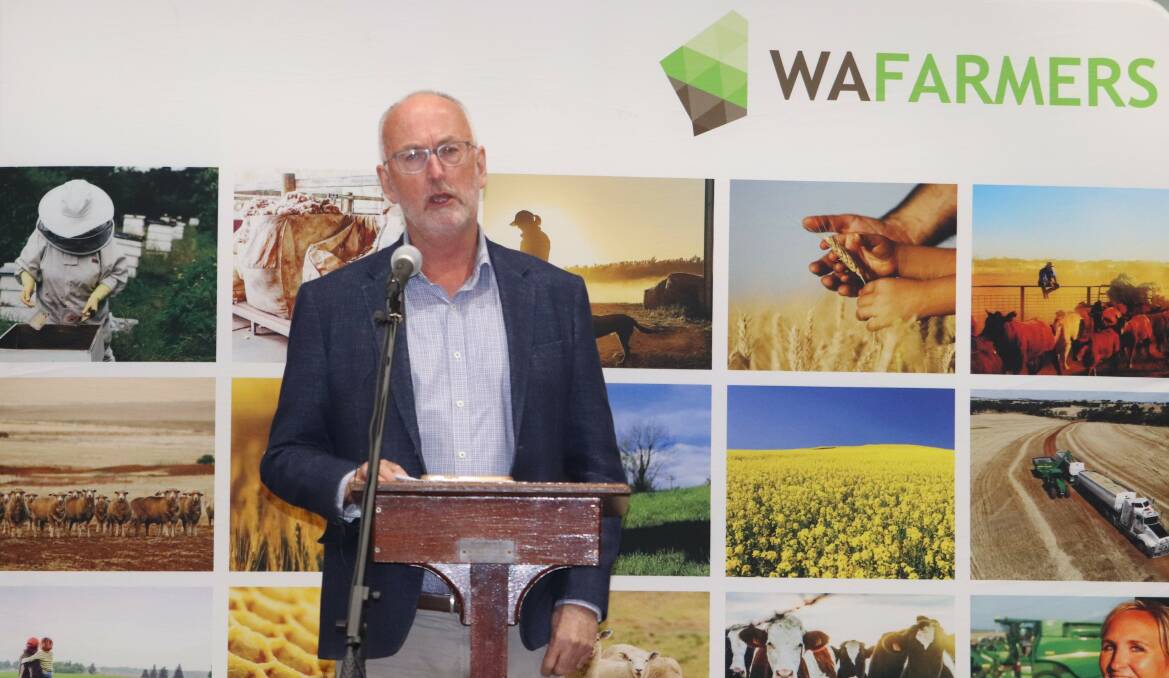 The Liberals WA MP for the Mining and Pastoral Region Neil Thomson speaking at the WAFarmers meeting held in Katanning.
