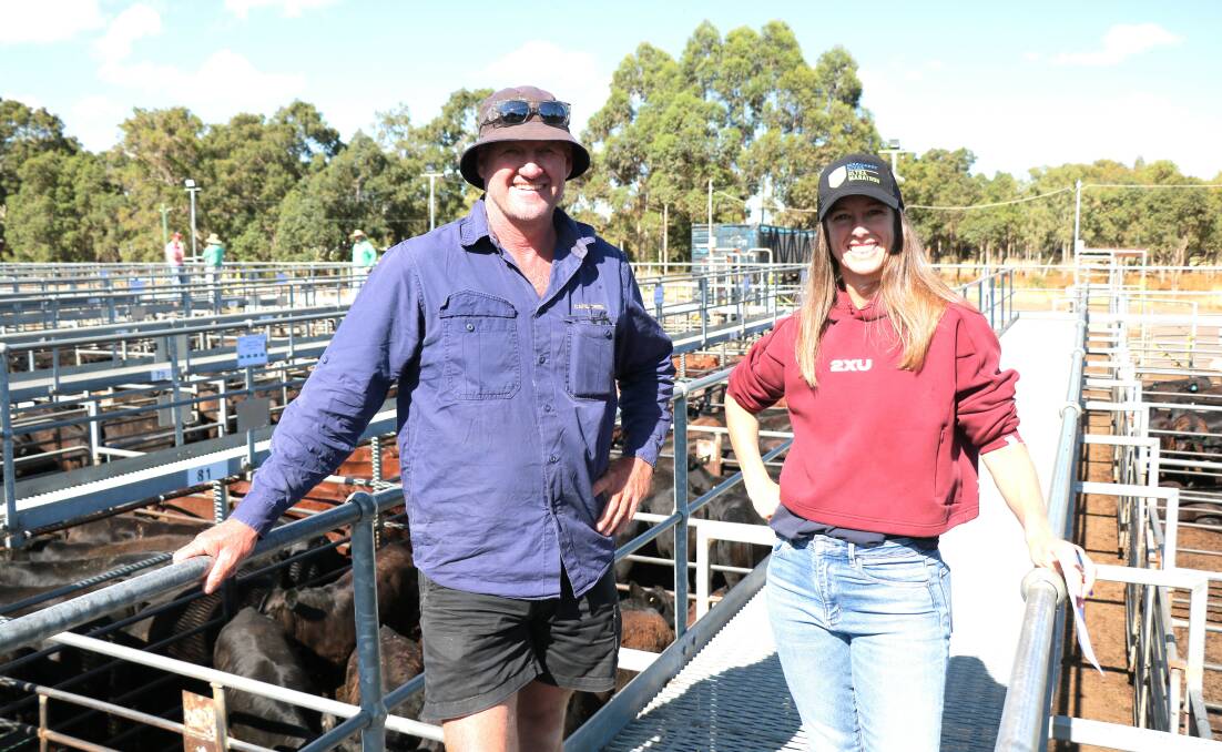 Dean Taaffe with Sarah Creigh, Capel Creek, Donnybrook, who sold five pens of weaner steer calves to a top of $931 at the sale.