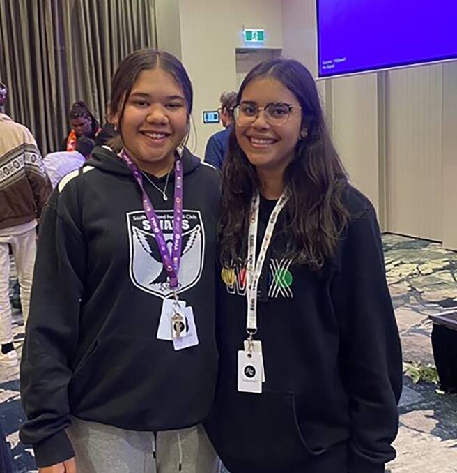 Ms Bolton-Black with fellow participant Tia Connelly, saying their goodbyes on the last day of the Work Exposure in Government program, in Canberra last year. She said the participants forged friendships that will last for a lifetime. Picture: Supplied