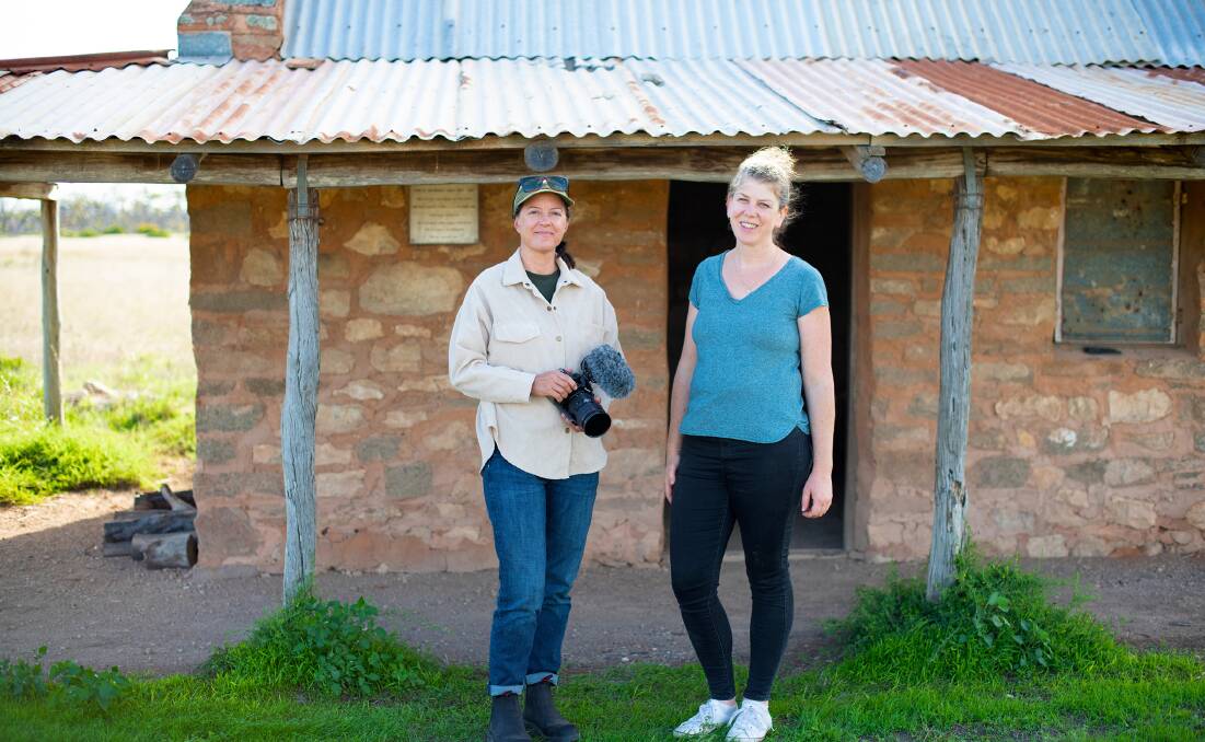 Esperance writer and local historian Karli Florrison (left) and documentary filmmaker Jennene Riggs on location for their documentary series at Balbinya station homestead. 