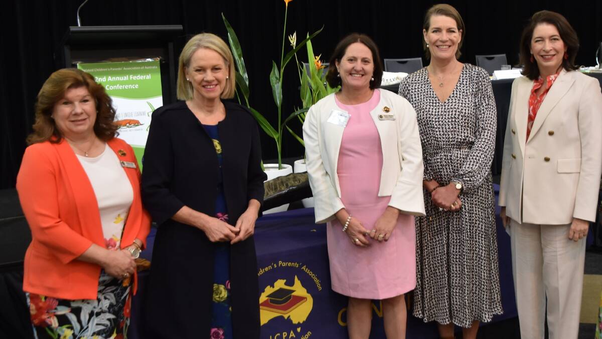 Federal ICPA's former immediate past president Wendy Hick with Regional Education Commissioner Fiona Nash, outgoing federal ICPA president Alana Moller, NSW Senator Perin Davey, and Queensland Senator Susan McDonald. Picture supplied.